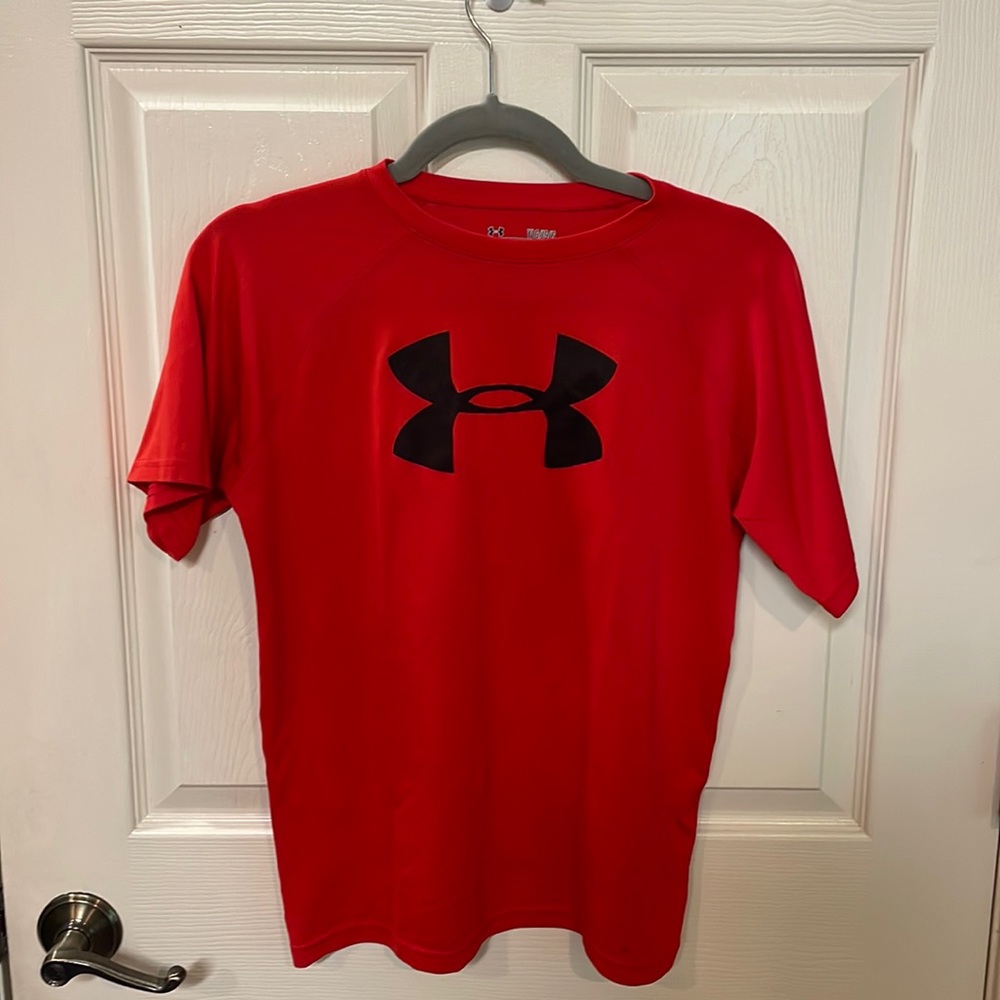 Red Under Armour athletic shirt